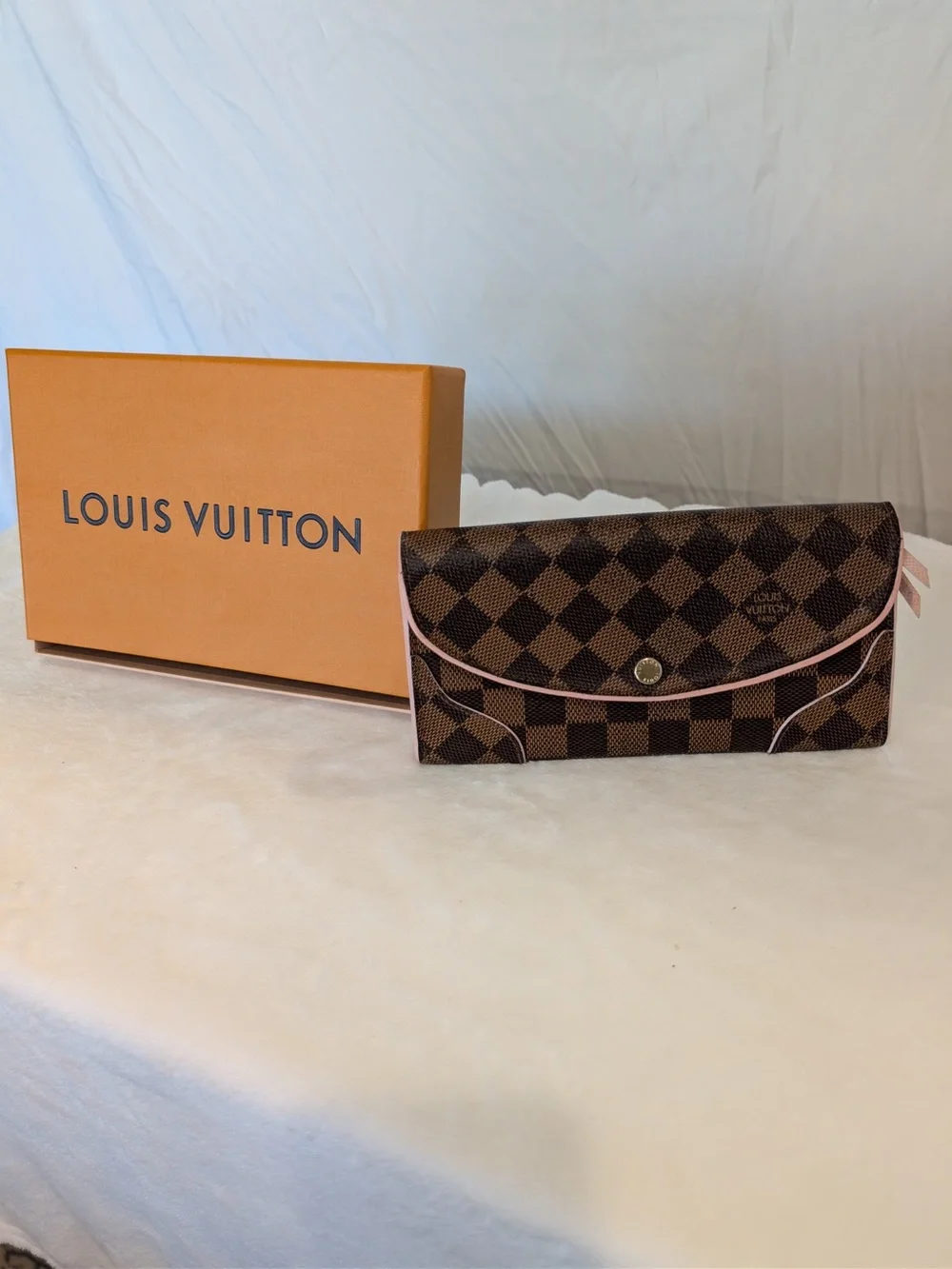 Louis Vuitton Damier Ebene Continental Wallet with Pink Trim Rose Ballerine